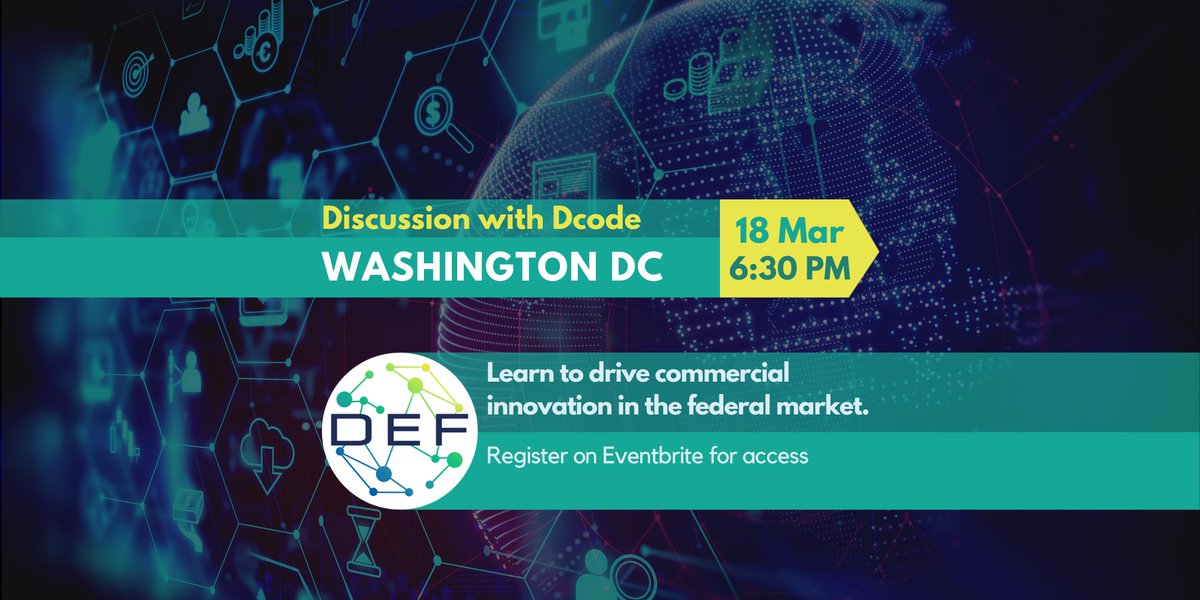 DEFCommunity's tweet photo. Rebecca and Sarah from #Dcode will be joining #DEFWashingtonDC as they discuss how to connect the tech industry and government to drive commercial innovation in the federal market, on March 18 at 6:30pm EST https://t.co/yZnEJTfO99 https://t.co/goqOPGXP8G