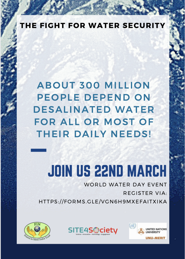FINindia's tweet photo. Many countries have used #Desalination to produce fresh water from saline and brackish sources. 
What do you think about the future of #WaterSecurity? 

Join us on #WWD2021, March 22 for a lively discussion.
Register via: https://t.co/zog6onvlYZ

#FIN4Water https://t.co/Kut68BXAr2