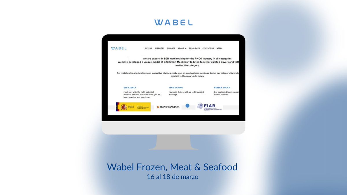 esFIAB's tweet photo. FIAB, con apoyo de @mapagob, organiza la participación agrupada en los primeros encuentros virtuales en #WABEL Frozen, Meat & Seafood.
✈️ Para fomentar la exportación de productos, pese a la imposibilidad de las empresas de poder viajar por el #COVID19. https://t.co/smMszsjzKm