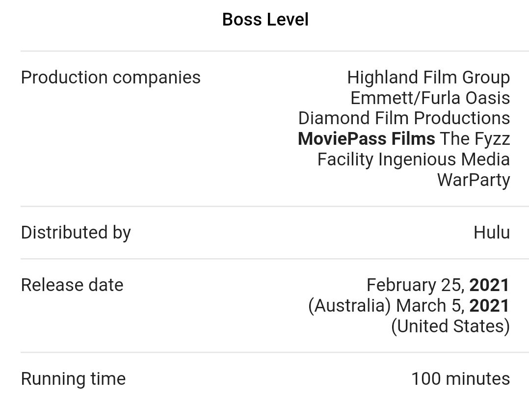 InvestorGroup15's tweet photo. #MoviePassFilms March 2021π updates say that they're the Production House for the new movie "Boss Level" released 2 weeks ago on March 5th 2021 $HMNY
Could this be the new https://t.co/5DBwHMajcm ? π€π§π€ https://t.co/8MHCUhR5OU