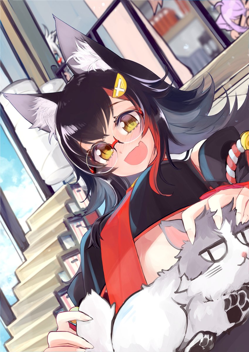猫又おかゆ ,大神ミオ ,大神ミオ(通常) 「#見た人も無言で黒髪美少女貼れ 」|みそのでんぱちのイラスト