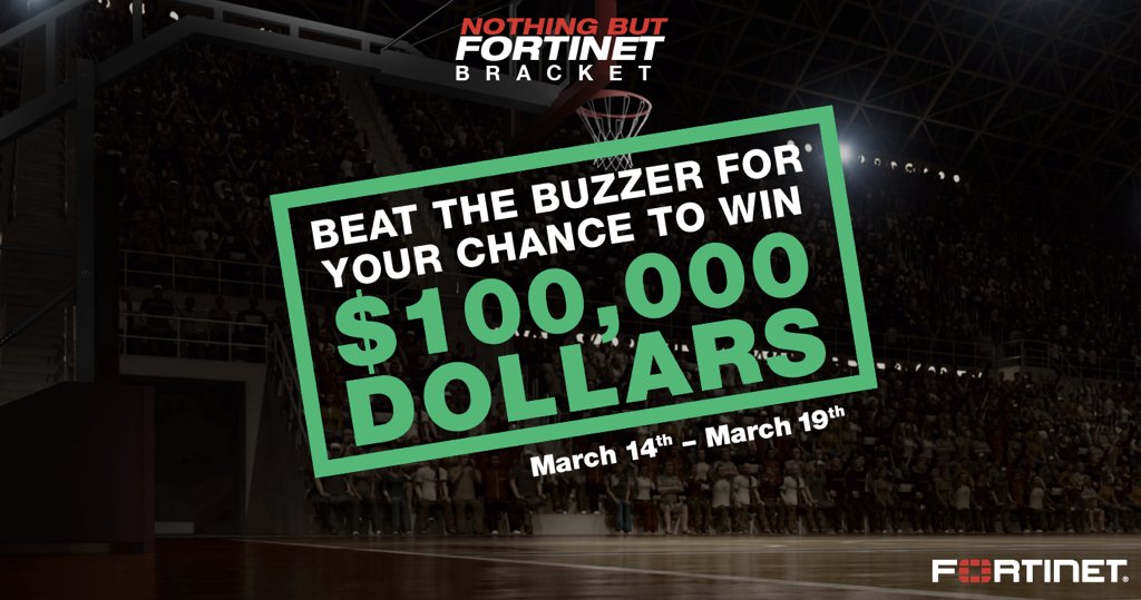 rkolson921's tweet photo. One lucky player with the best bracket (perfection not required) is guaranteed to walk away with the $100,000. Take your shot today: https://t.co/wqezYmcr3A #NothingbutFortinet
For complete rules go to: https://t.co/5k47qKBsAV https://t.co/m5GmsJYwAu