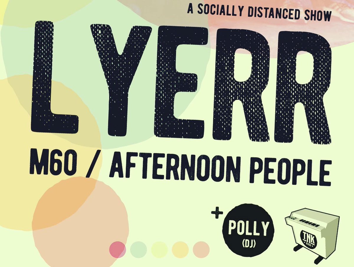 TnkGigs's tweet photo. 3rd time lucky.. 🍀 

This show will now take place Friday 16th July. All tickets purchased remain valid. There will be a bar. Enough said.

TNK Gigs Presents: @LyerrBand / @OfficialM60 / @AFTERNOONPEOPL3 

Head to the link in bio 🟩🟨🟧🎹TNK https://t.co/Gwasivmtho