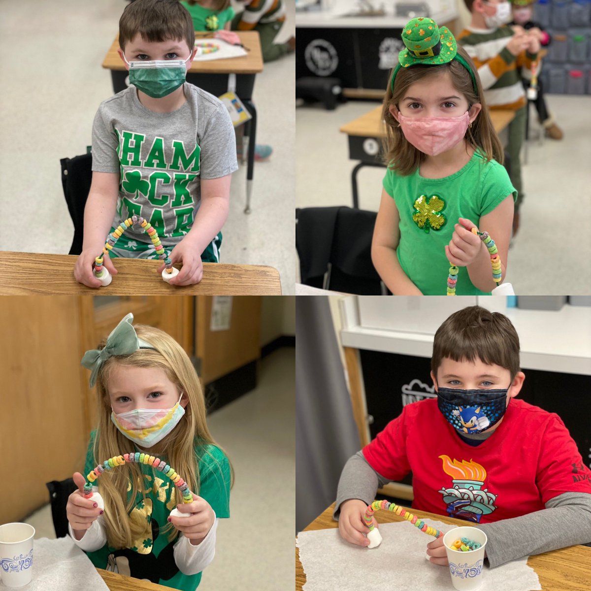 funfearless1st's tweet photo. Gettin' our rainbow on during this sunny St. Patrick's Day! #bvillebees #creativity #STEM @BCSDBEES @ReynoldsBville @PosProject https://t.co/e1RrA75zW3