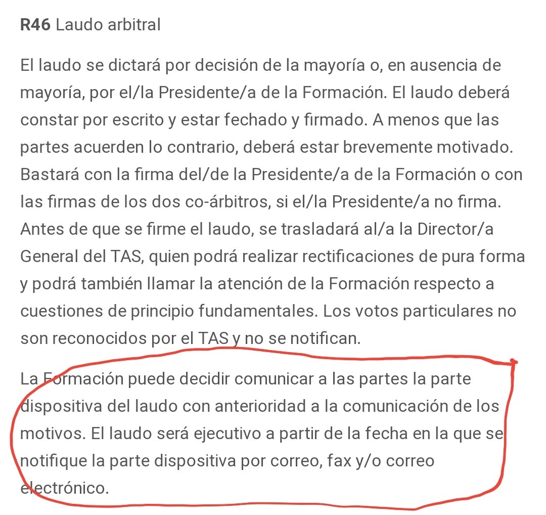 Los laudos del TAS se ejecutan de manera inmediata.