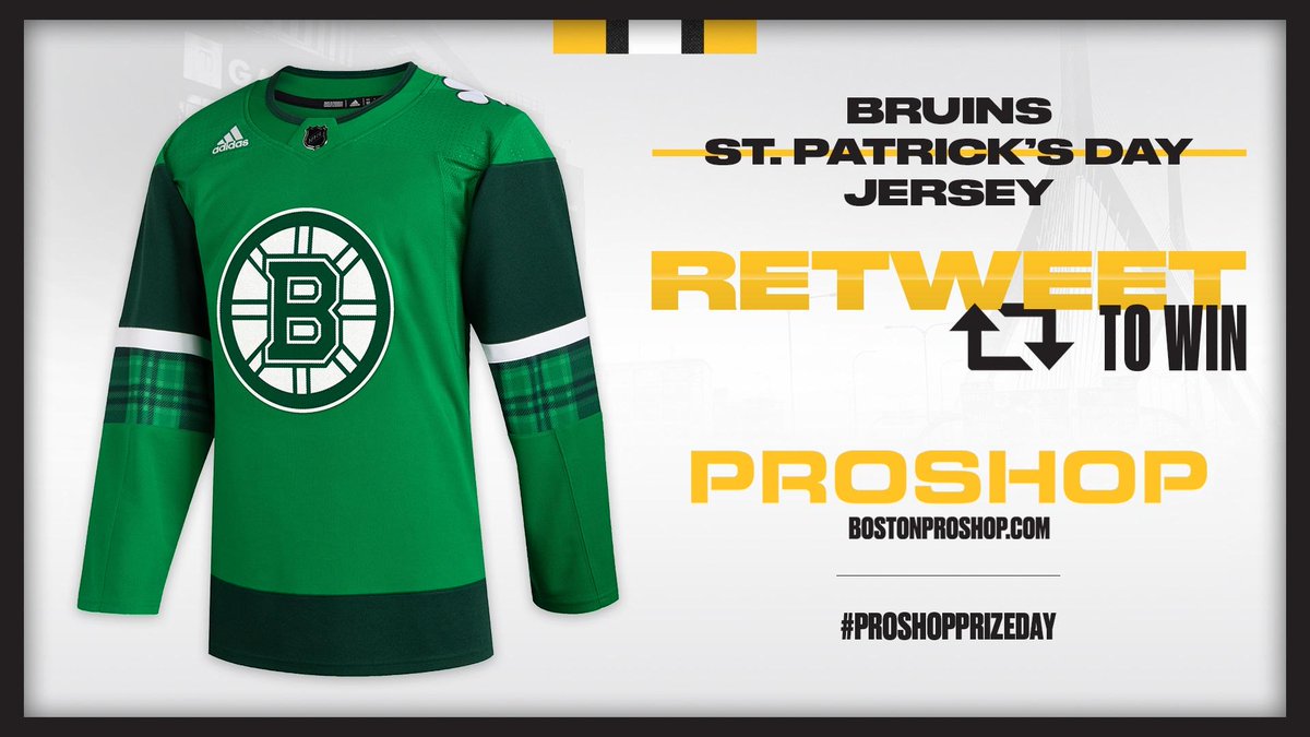 Retweet me, I'm Irish ☘

Who needs a pot of gold when you can have a #NHLBruins authentic #StPatricksDay jersey?! Follow and RT for a chance to be today's #ProShopPrizeDay winner. 

Official rules: bbru.in/3c4urQS