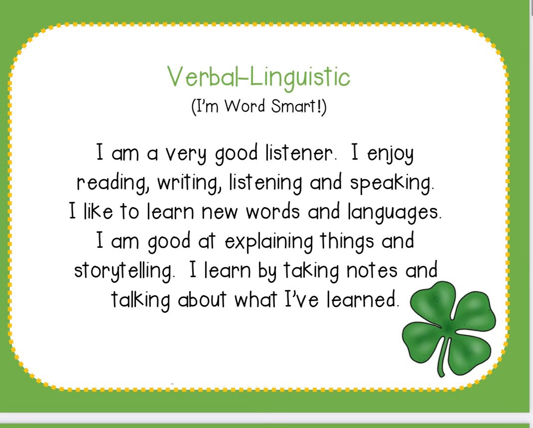 CounselingBES's tweet image. Today we talked about how each of us are individual learners and we all may need different tools to succeed and learn and that’s what makes us special and UNIQUE ☘️💚 @BrooksideWWRSD @caselorg #sel #sel4us #multipleintelligence #learningstyles