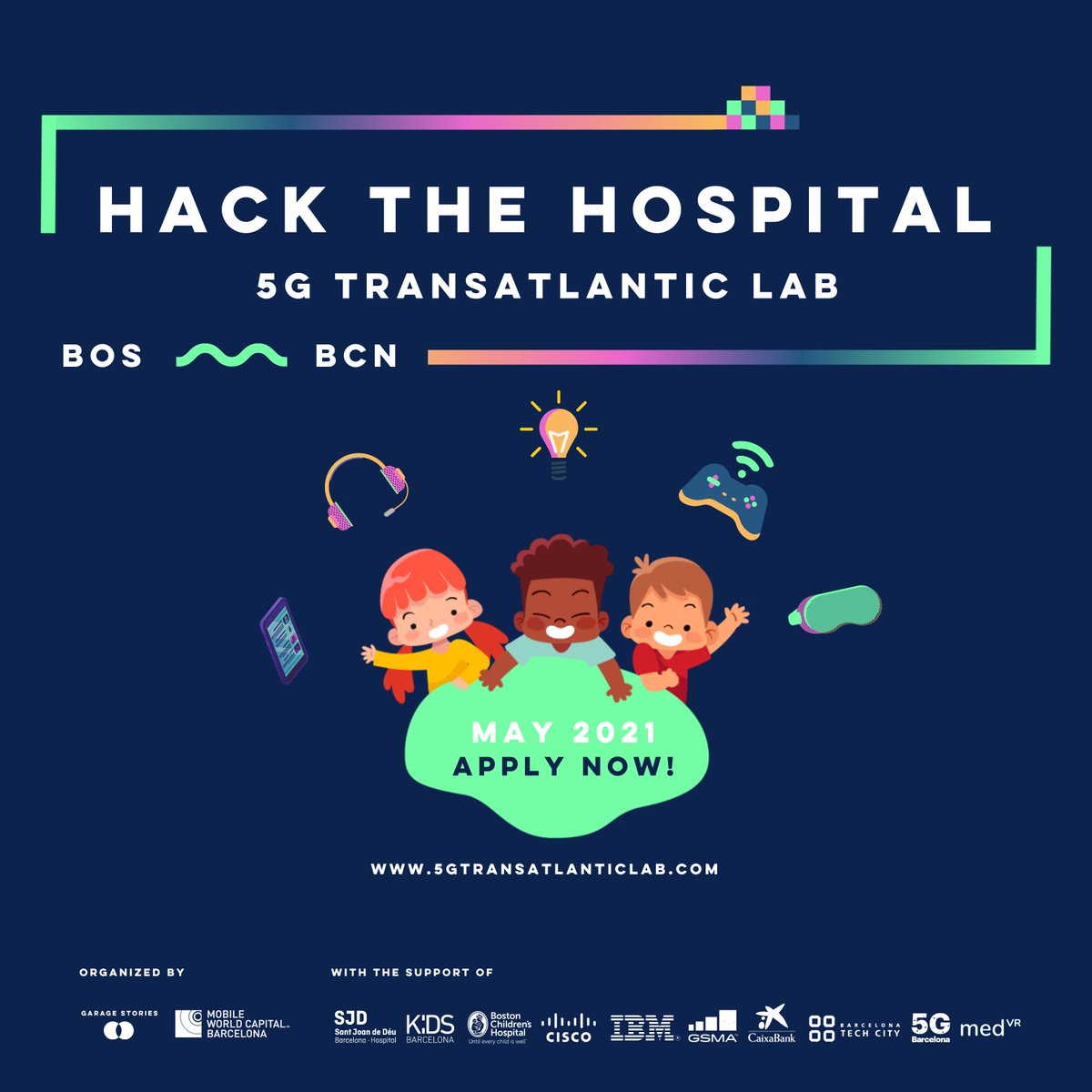 📢We are launching jointly with <a href="/garage__stories/">Garage Stories</a>  #HackTheHospital: the 1st edition of the “5G Transatlantic Lab” hackathon series to improve the experience of long-term paediatric patients at the <a href="/SJDbarcelona_es/">Hospital Sant Joan de Déu Barcelona ES</a> and the <a href="/BostonChildrens/">Boston Children's</a> hospitals 🏥+info mwcb.in/3bMLk3m