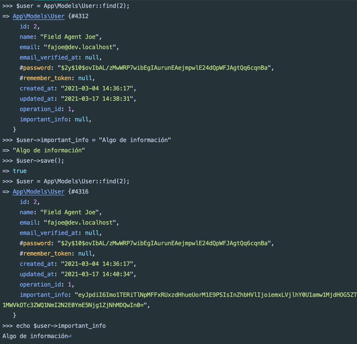 laraveltip's tweet photo. #LaravelTipDelDia en Laravel 8.12 podemos definir casts  encrypted para encriptar al almacenarla en la BD y desencriptarla cuando leemos la información, todo de forma automática! 🤩

🟣 Seguinos en Twitch para más tips durante transmisiones https://t.co/hqrfuIZyka https://t.co/dkQqBfxUJY