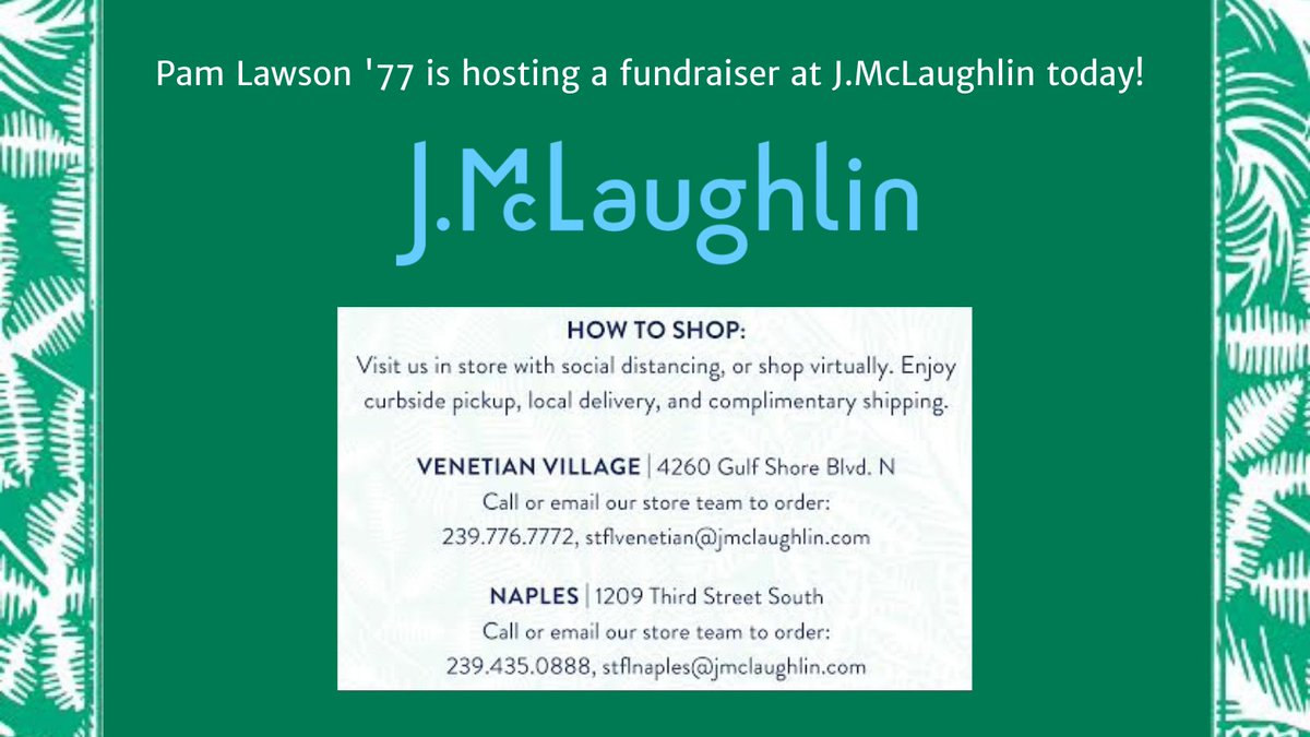 Pam Lawson '77 is hosting a Sip and Shop to at J.McLaughlin to support the Endicott Scholarship Fund! Shop in person at one of 2 Naples locations, or online at jmclaughlin.com, and 15% of sales will be donated! <a href="/EndicottCollege/">Endicott College</a> #thisisendicott