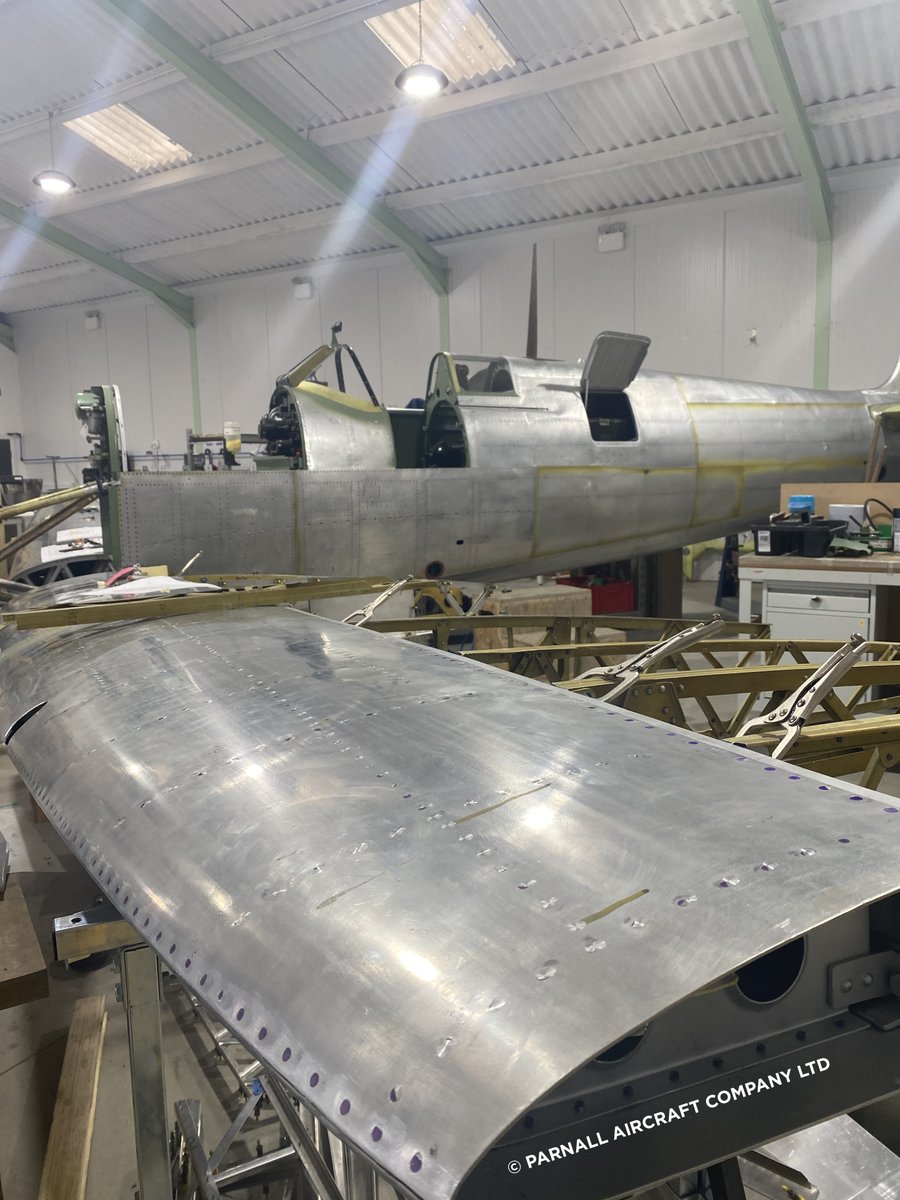 parnallaircraft's tweet photo. Recently, the team have been busy trial assembling the leading edge of the wings. 

Today they tested the remainder of the wing to see what parts they haven’t got and what they need 🛠

#spitfire #construction #engineering #aviation #plane #pilot #Aircraft https://t.co/Rf13DeF6mA