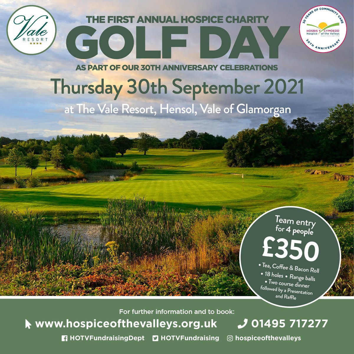 What a great response so far for <a href="/HOTVFundraising/">Hospice of the Valleys</a> Charity Golf Day at the <a href="/ValeResortGolf/">Vale Resort Golf</a> on Thursday 30th Sept to celebrate our 30th Anniversary. This is a not to be missed day for all Golfing enthusiasts. Click our web link for full details and to book hospiceofthevalleys.org.uk/.../hospice-go…