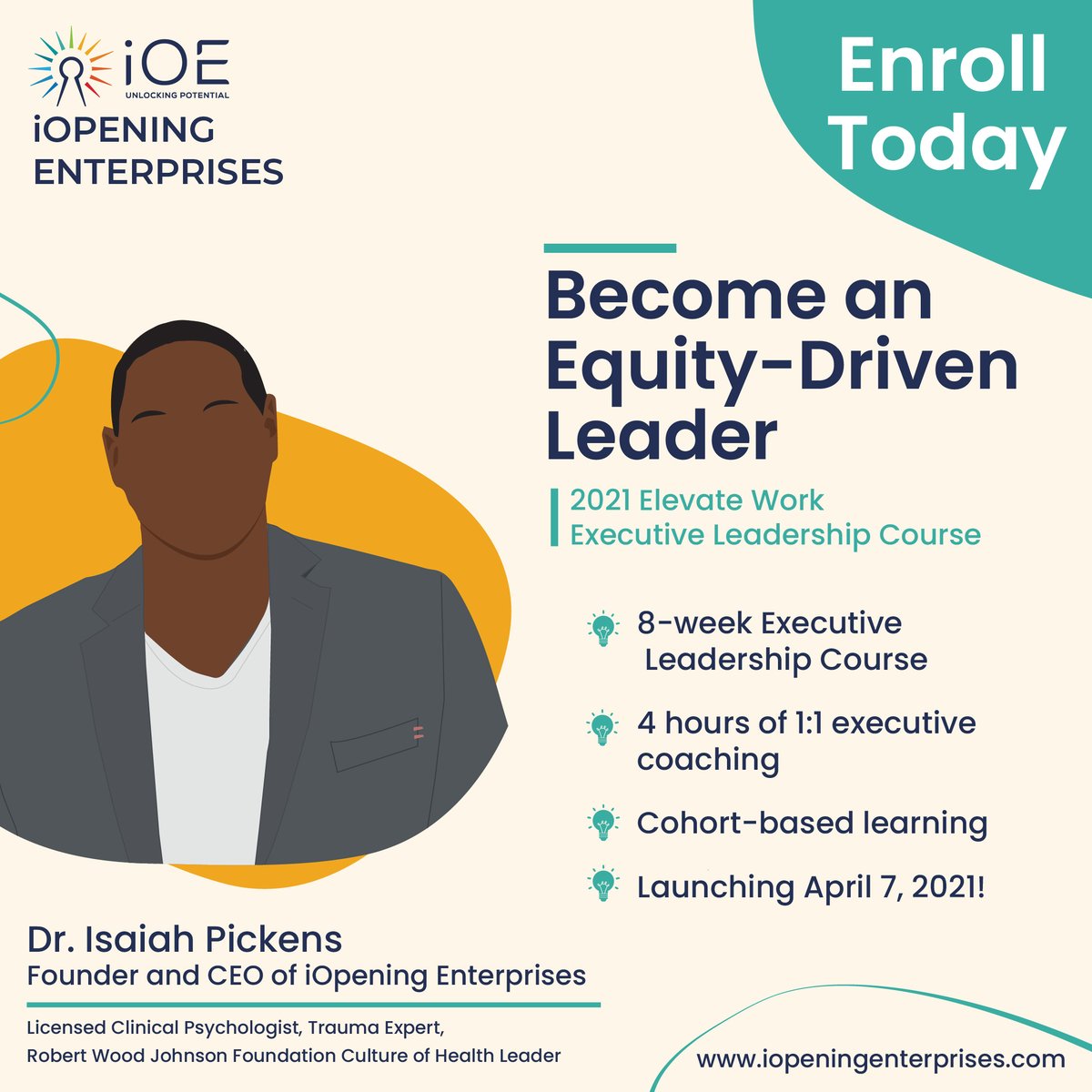 Excited to announce my company’s launch of Elevate Work, a deep dive course aimed at supporting leaders to create a roadmap for integrating equity into their company with iOE’s unique wellness-focused approach to equity and inclusion in the workplace. ow.ly/ptZA50E1d2C