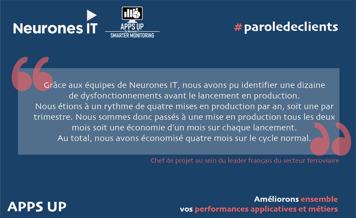 [PAROLE DE CLIENTS] 💬 Parce que c’est nos clients qui en parlent le mieux, voici un court témoignage de l'un de nos clients du secteur ferroviaire.

💡 Découvrez notre offre APPS UP :
lnkd.in/dC-ite4

#performanceapplicative #paroledeclients #IT #appsup #témoignage #esn