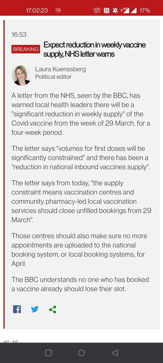 ACACACAC999's tweet image. Dear @MattHancock @BorisJohnson @CMO_England - really annoyed you've cancelled my 2nd vaccine. As a paramedic on the front line this is not cool.  @bbclaurak