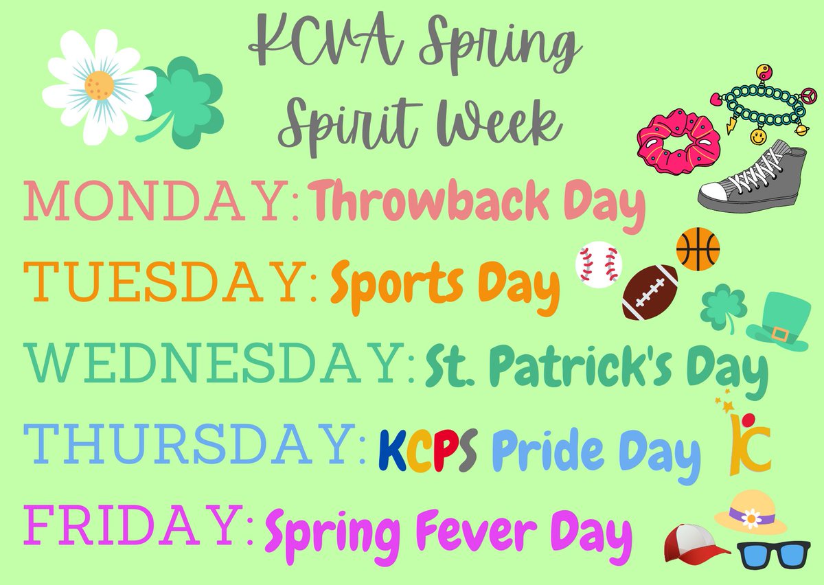 Our spring spirit week is in full swing! Happy St. Patrick's Day from KCVA to all of you! Show off your style by tagging #KCVASpirit in your posts! ☘️