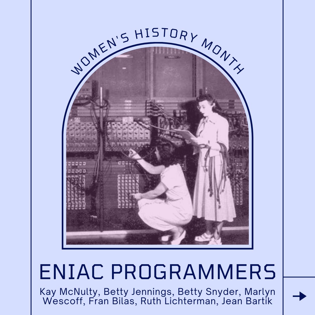 SU_SharkHack's tweet photo. Today we are celebrating the ENIAC Programmers! They are well known for programming the ENIAC, the first programmable, electronic, general-purpose, digital computer. They manipulated switches and cables to program since coding languages didn't exist yet. #womenshistorymonth #stem https://t.co/GAXV2Jawp2