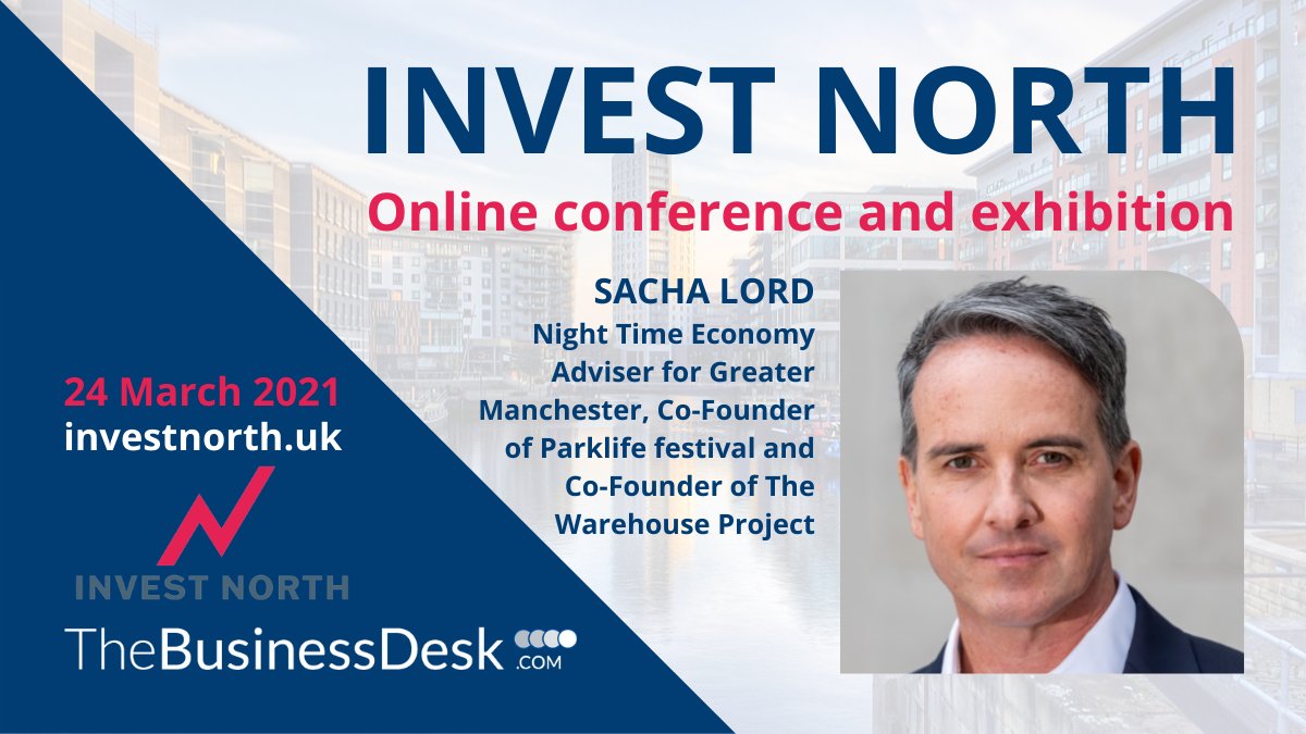 Invest North is excited to welcome <a href="/Sacha_Lord/">Sacha Lord</a>, night time economy adviser for Greater Manchester and co-founder of <a href="/Parklifefest/">Parklife 🪩</a> and <a href="/WHP_Mcr/">The Warehouse Project</a> as a speaker at the conference on March 24th