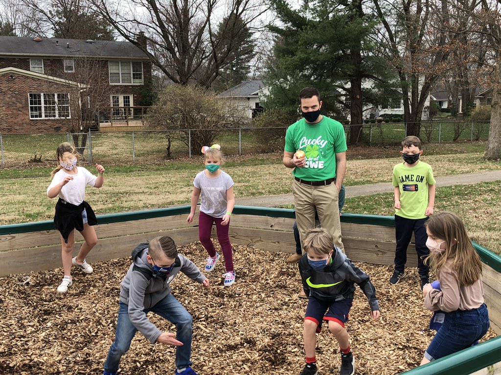 Principal Russell enjoying the GaGa pit with some of our Lowe Leopards!! We are lucky to be at Lowe! Aim High, Go Lowe! 💙🐆🌈🍀🧡#JCPSReturns #WeareLowe <a href="/jcpsky/">JCPS</a> @jcpsrenee