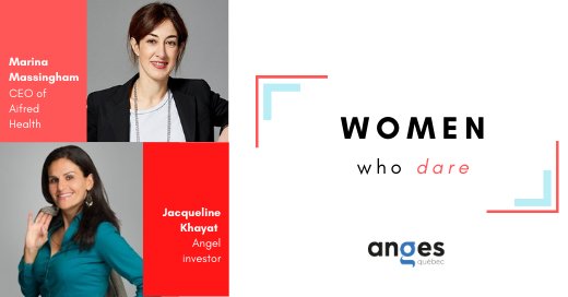 Meet two women who are not afraid to dare, #JacquelineKhayat, angel investor and #MarinaMassingham, CEO of <a href="/aifredhealth/">Aifred Health</a>. #WomenWhoDareInitiative angesquebec.com/en/news/all-pu…
