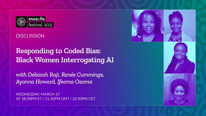 SpelmanCollege's tweet photo. Today at 5:30 p.m. EST: Catch "Responding to Coded Bias," a panel discussion on technology-based discrimination. 

In partnership with the Spelman College Center of Excellence for Minority Women in STEM, AUC Data Science Initiative, @Mozilla, &amp; @C2i2_UCLA: https://t.co/3pKsS7gmwO https://t.co/UTiawioi3Y