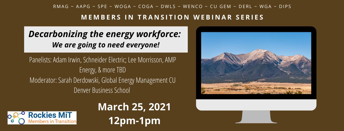 Title: “Decarbonizing the Energy Workforce: We need everyone!”

Date / Time: 12:00 MT March 25th, 2021.
Registration: lnkd.in/ei4F6_K