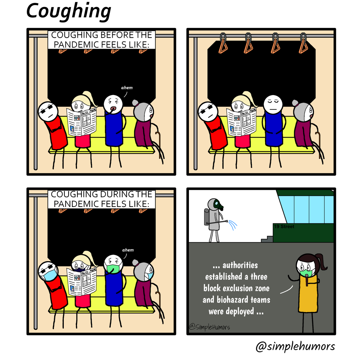 SimpleHumors's tweet photo. Feels like all eyes are on you when you cough nowadays👀

#art #cartoon #comics #drawing #funny #humor #stickman #simple #SimpleHumors #webcomic #webcomics #indiecomic #originalcomic #comicdoodle #masks #covid #covid19 #pandemic #biohazard #coughing #publictransport #memes https://t.co/kAsc3JzQn6