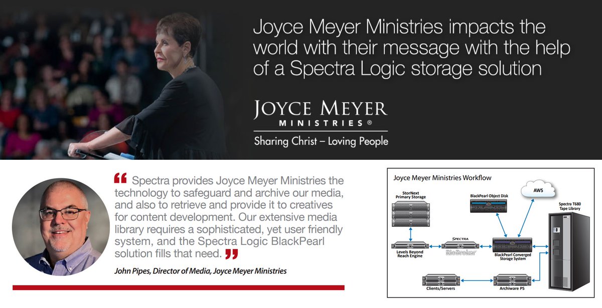 spectralogic's tweet photo. . @JoyceMeyer Ministries produces, transcodes and delivers content weekly to stations and networks worldwide. Their Spectra solution provides a total platform to manage their growing #data sets and reserve broadcasts for many years to come. #whyspectra https://t.co/EYXa7lJRUx https://t.co/J9eZ9zgqc9