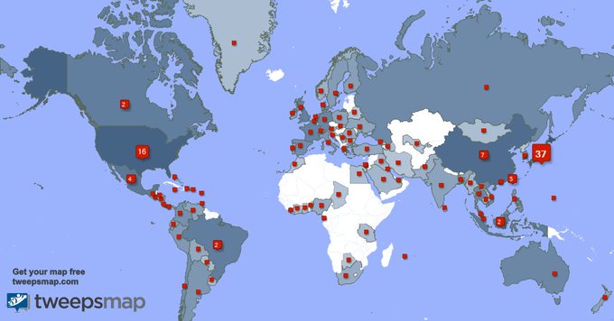 My followers live in Japan (38%), USA(16%)... Get your map: https://t.co/al03Hfru0N 