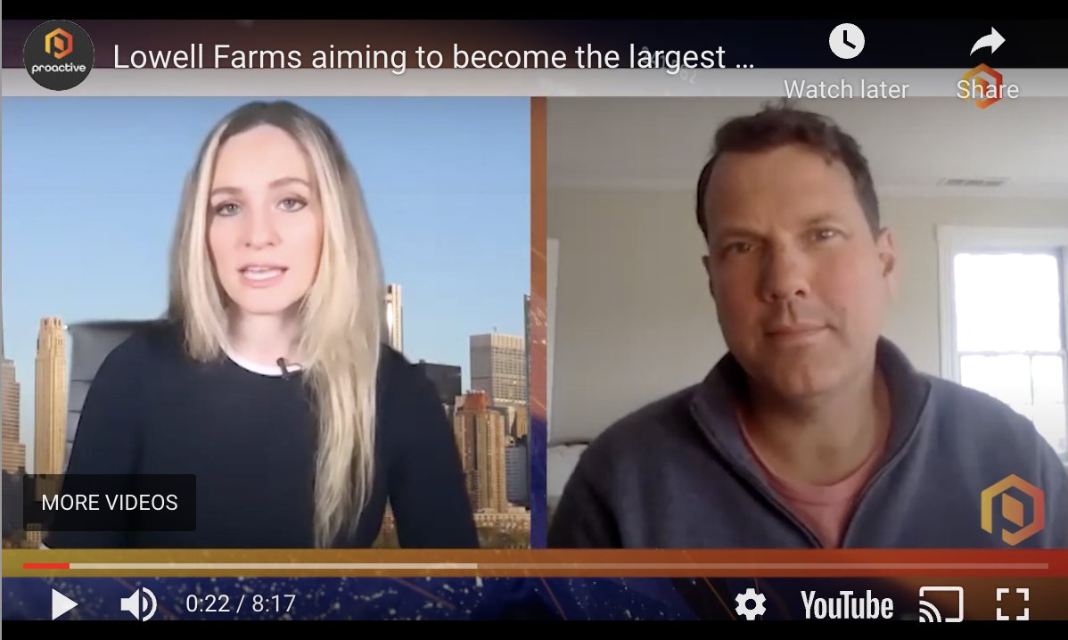 Chairman of the Board George Allen tells @proactive_NA and @christicorrado how California-based Lowell Farms Inc aims to become the largest #cannabis producer in the US in next 12 months. $LOWLF $LOWL.c 

Watch Now: bit.ly/3cH4Ptw