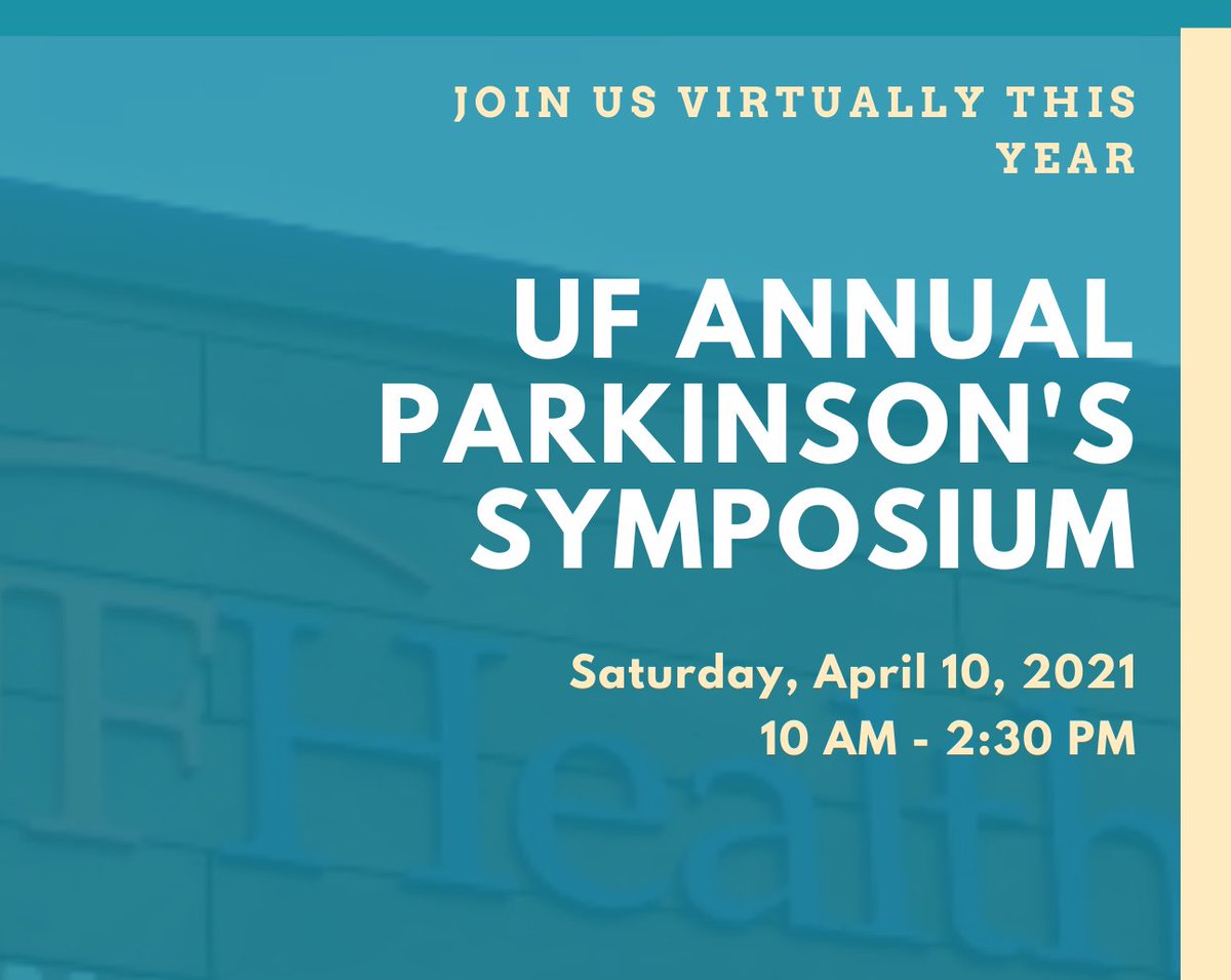 UFMDC's tweet photo. Join us for our 19th Annual Parkinson's Disease Educational Symposium - virtually - on Saturday April 10th. Save the date! Anyone with interest is welcome. Here's the info on the event: https://t.co/gaqPwR7C6l 
#parkinsons @ParkinsonDotOrg @UFHealth  @UFNeuroscience @UFMBI https://t.co/BGnhN314bg