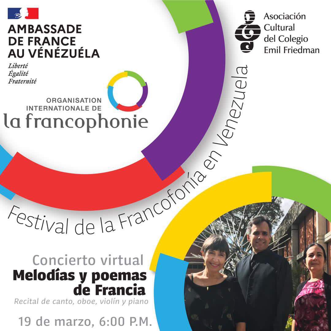 Disfruta del concierto virtual “Melodías y Poemas de Francia”

Este #19demarzo a las 6:00 pm vía youtu.be/6JCh5fOHurs 

¡No te lo pierdas! 🎶🇫🇷 Celebremos la #francofonia 

<a href="/NadalDiplo/">Romain Nadal</a> <a href="/CampusCaracas/">CampusFrance Caracas</a> <a href="/colfracaracas/">colfracaracas</a> <a href="/afmediatecaccs/">AFMediatecaCCS</a> <a href="/afcaracas/">AF Caracas</a> <a href="/AlexBellayer/">Alexandra Bellayer-Roille</a>