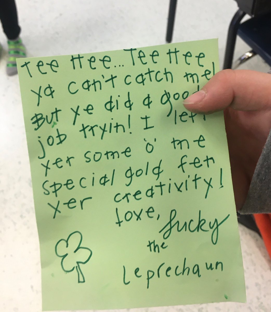 MrsKristjanson's tweet photo. We had a sneaky leprechaun pay us a visit! Our trap didn’t catch him and he sure made a mess! 🍀👣 @WpgBeachSchool https://t.co/EnoDbtYPhr