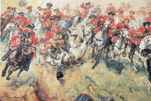 While Maurice's movement was curtailed due to "dropsy" and he had to be carried in a sedan chair. Several poorly coordinated yet brave French cavalry attacks slowed the British column as it began to suffer further casualties to flanking fire.