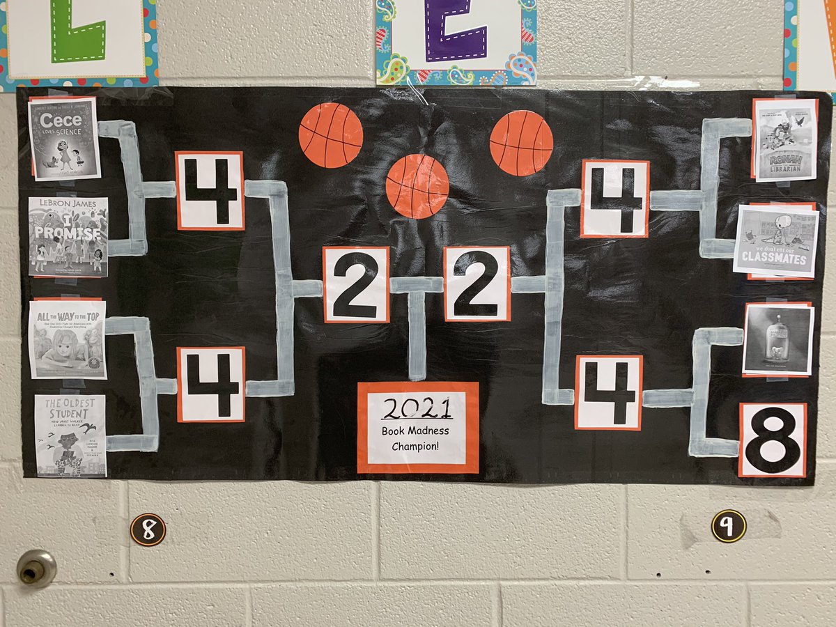 sandbergcoaches's tweet photo. Our 2nd Grade Book Madness Elite 8! Titles include work by @AnnettePimentel, @VashtiHarrison, @opifan64, and @t_luebbe. The final slot on our bracket is still up for grabs! #kidlit #literacy #kidsread #amreading https://t.co/FtamIQ20S2