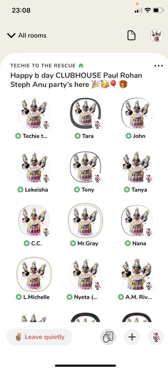 ⁦<a href="/techierescue/">Techie to the Rescue</a>⁩ thanks for organising Happy 1st Birthday for Clubhouse 🎊🥳