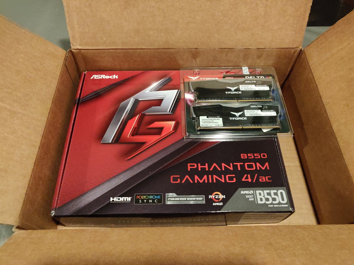 MajorasRoseTTV's tweet photo. First of a few things to come in the mail! #ASRockmotherboard and #TForceRAM are here!
#PCUpgrade #newegg #streamer #streamerpc #twitchstreamer #donationgoal #ASRock #TForce #motherboard #RAM https://t.co/966pCbniGf