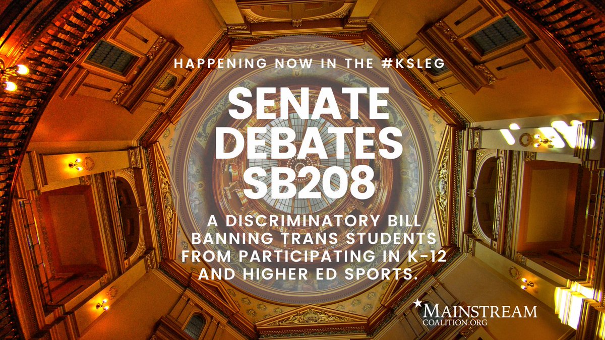 ksmainstream's tweet image. After stripping $570 million from education funding during a pandemic today, the Kansas Senate has moved onto a bill banning trans students from participating in sports. Watch here as they debate SB208.  #ksleg #kssen #DoMoreThanVote