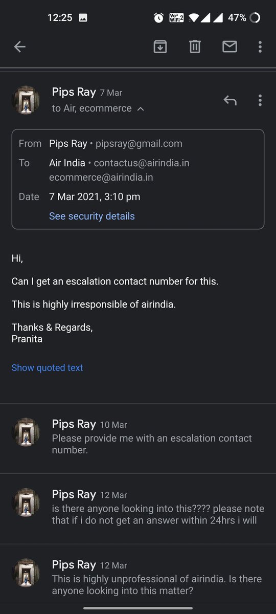 pipsray's tweet photo. @airindiain it's been more than 18 days and I still haven't received any https://t.co/Zs5w9vCxr5 when I again called your customer care they were not even able to find the cancelled PNR.what is going on @airindiain shame on you guys.@DGCAIndia please help. https://t.co/a7hkkIDOw3