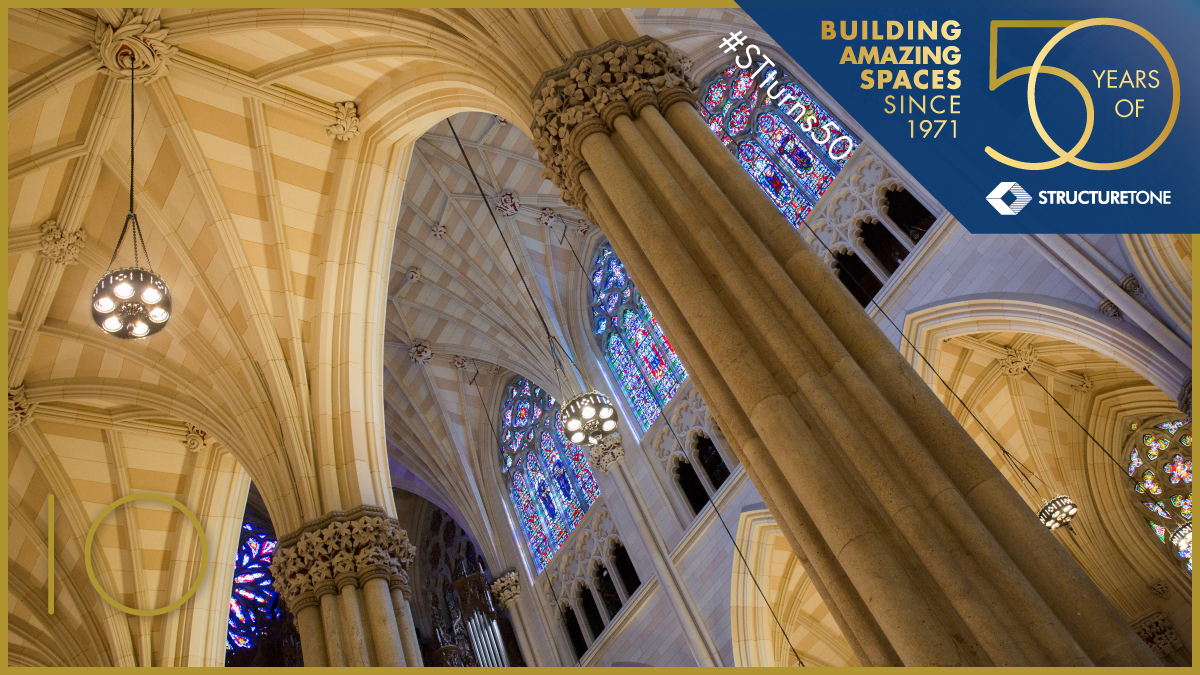 StructureTone's tweet photo. Sláinte! #SaintPatricksDay! Highlighting the restoration of Saint Patrick’s Cathedral on 5th Avenue. Over 300,000 repairs, a 24-ton geothermal system, a 29% decrease in energy usage, and one visit from the pope. Check out Episode Six of #STO’s #podcast to learn more. #STturns50 https://t.co/8h7109oZHm