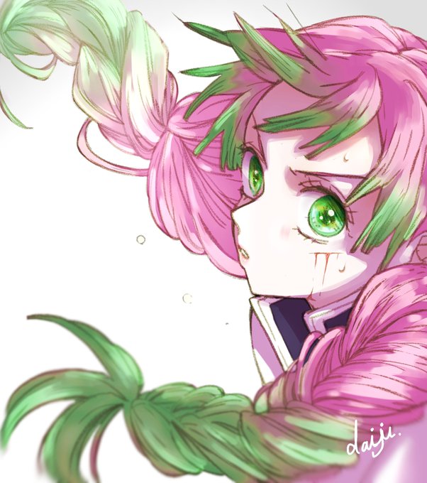 ⚡︎橙樹さんがTwitterに投稿した甘露寺蜜璃(鬼滅の刃)のイラスト。