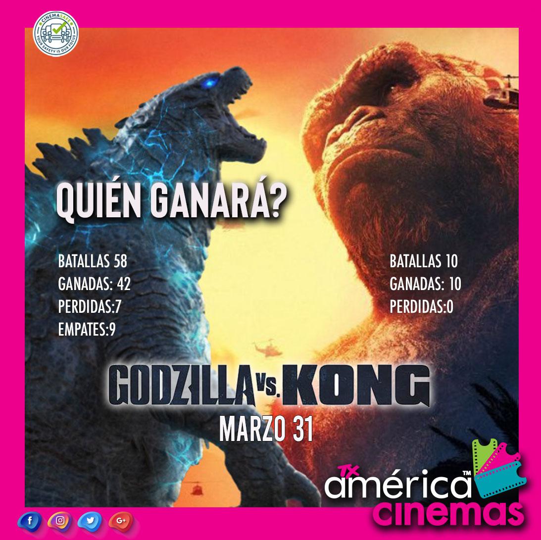 Quien Ganara???. Te dejamos mas datos para que sepas de que lado estar en #ElCineEnTuIdioma cuando llegue #GodzillaVsKong. Tickets ow.ly/E5xo50E1tMG