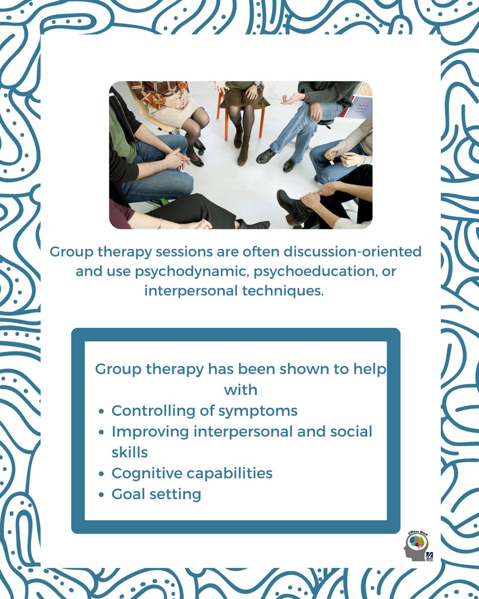 UMassMind's tweet photo. Therapy can occur in all sorts of ways. For those living with schizophrenia it is important to know the advantages of taking part in group therapy! #grouptherapy #mentalhealth https://t.co/itk5JYd6A0
