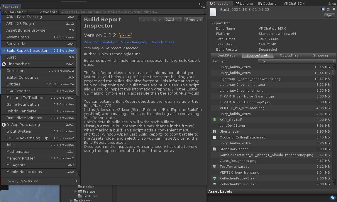 kohack_v's tweet photo. 本日の学び
・UnityのPackageManagerで「Build Report Inspector」を入れておくとビルド後のファイル容量一覧が見られる。(軽量化に役立つ)
・テクスチャは解像度が4の倍数でないとテクスチャ圧縮ができない。 https://t.co/MukoNuAeb0