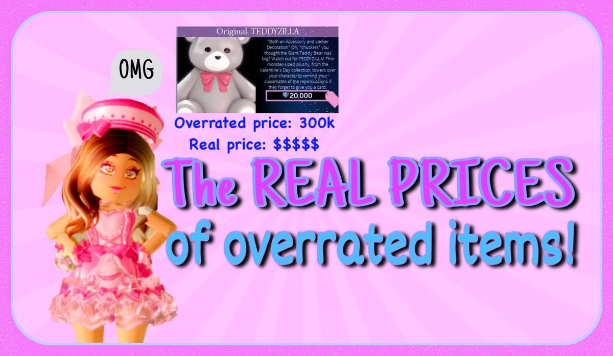 BLUSHFHUL's tweet photo. New video: The REAL prices of overrated items 
#royalehighoverrateditems #royalehightrades #RoyaleHighHalo #royalehigh #royalehightea #ROYALEHIGHTEASPILL 
https://t.co/P4HHpFRClW https://t.co/peVQMGvOpT