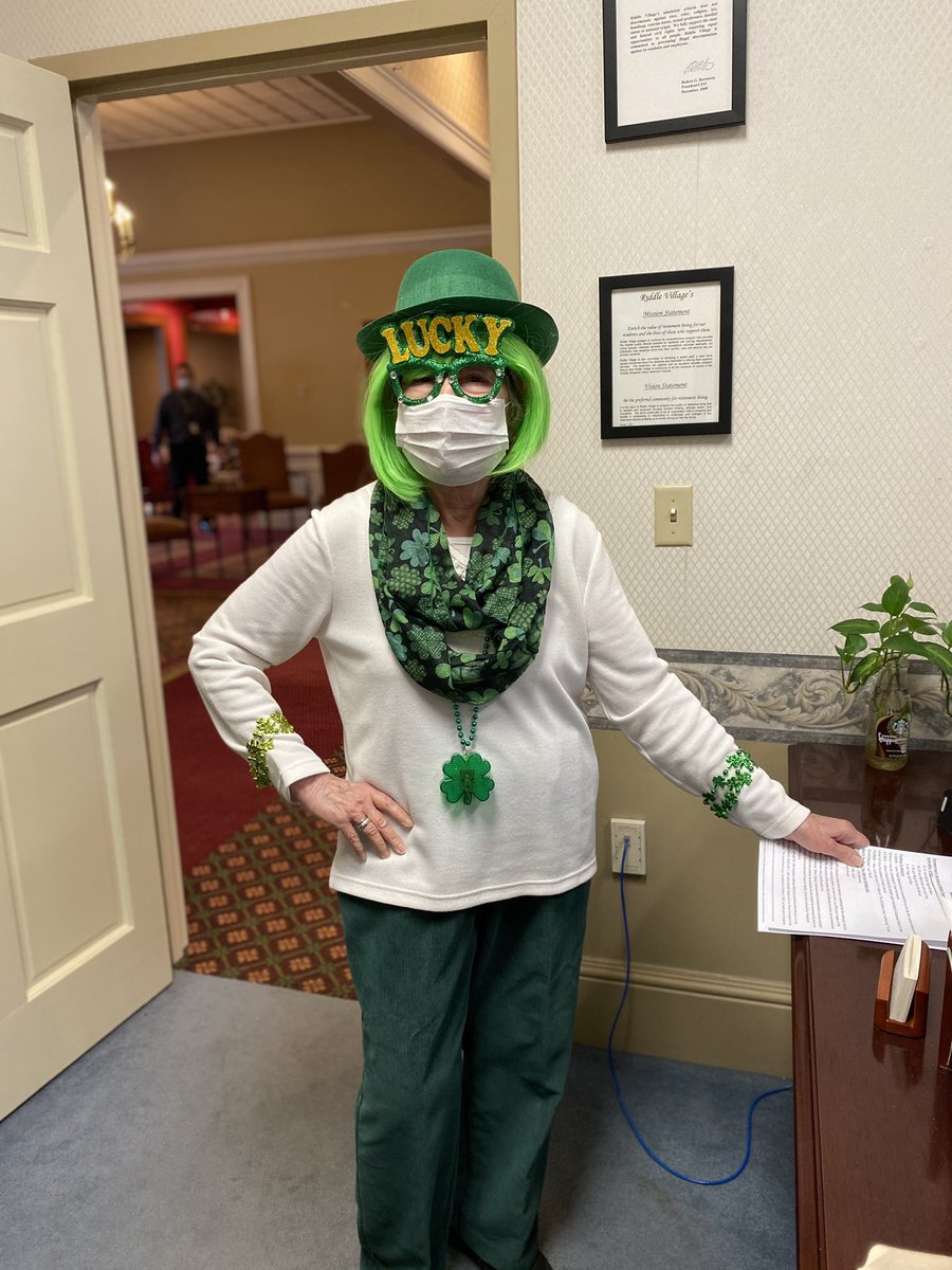 RiddleVillage's tweet photo. We are loving all the green at Riddle Village! From dressing up for the occasion to decorating their front doors, our residents are having a blast celebrating St. Patrick’s Day! We hope everyone is feeling the luck of the Irish today! ☘️ #LifeAtRV #StPatricksDay https://t.co/3mQStNy2Kb