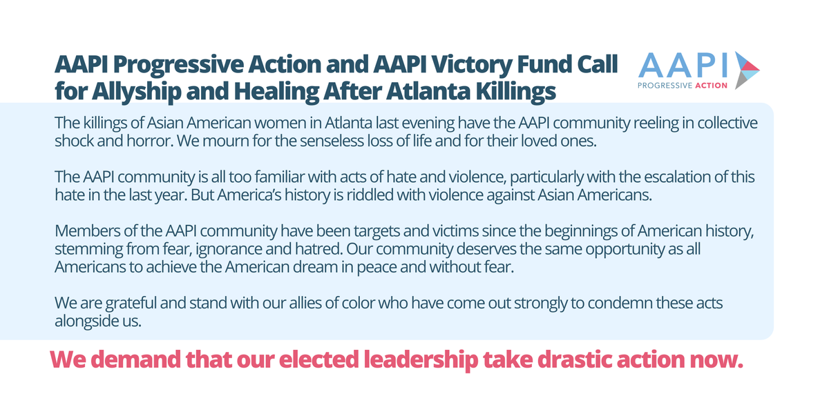 aapialliance's tweet photo. Our community is hurting, and we demand action from our elected leadership to end the #RacismVirus.

https://t.co/PSt4lT6NcC

#StopAsianHate #ActToChange #StopRacism #EndWhiteSupremacy #AsiansAreHuman https://t.co/X2ao1rFJ0P