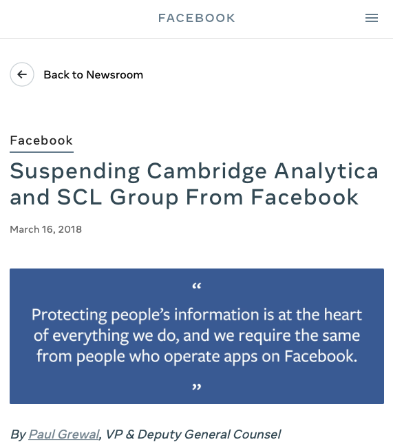 Facebook had spent days bracing for the report even deciding to "leak" it out Fri night hours before NYT report by posting they were taking action against the political operative, Cambridge Analytica - several yrs too late. Why? Because FB's cover-up was about to blow open. /2