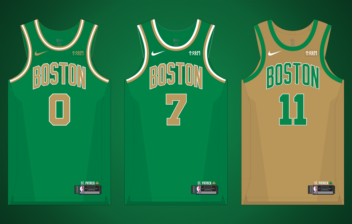 Eikthyrne's tweet photo. Seeing as this is St. Patrick's Day, I wanted to use this occasion to post three St. Patrick's jersey options for the @celtics. We do not want a bland statement or a generic city edition, we want this! #BleedGreen #Boston #StPatricksDay #NBATwitter #NBA #Celtics #NBAconcepts https://t.co/WNyeGJSeoR
