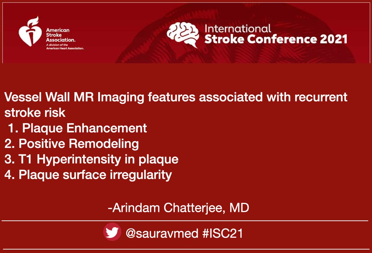 sauravmed's tweet photo. Another wonderful talk on vessel wall MR-imaging markers predictive of recurrent strokes by none other than @WashUNeurology @MIRimaging @WashUNeurosurg  @ranochatterjee #ISC21 @StrokeAHA_ASA @AHAMeetings @AHAScience https://t.co/VIISxS6EUp